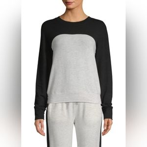 Monrow M Black and Heathered Grey Colorblocked Sweatshirt Soft Cozy Long Sleeve